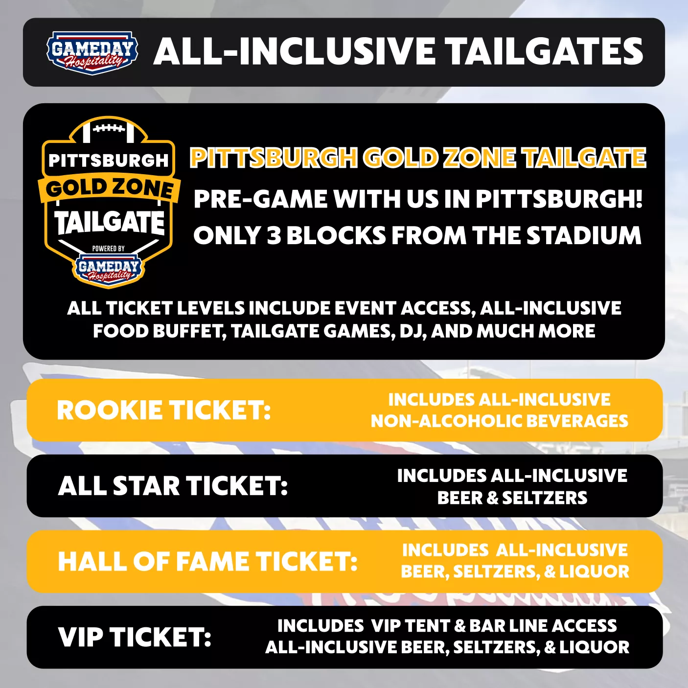 seating chart for Gameday Hospitality - Pittsburgh - Steelers Tailgate - eventticketscenter.com